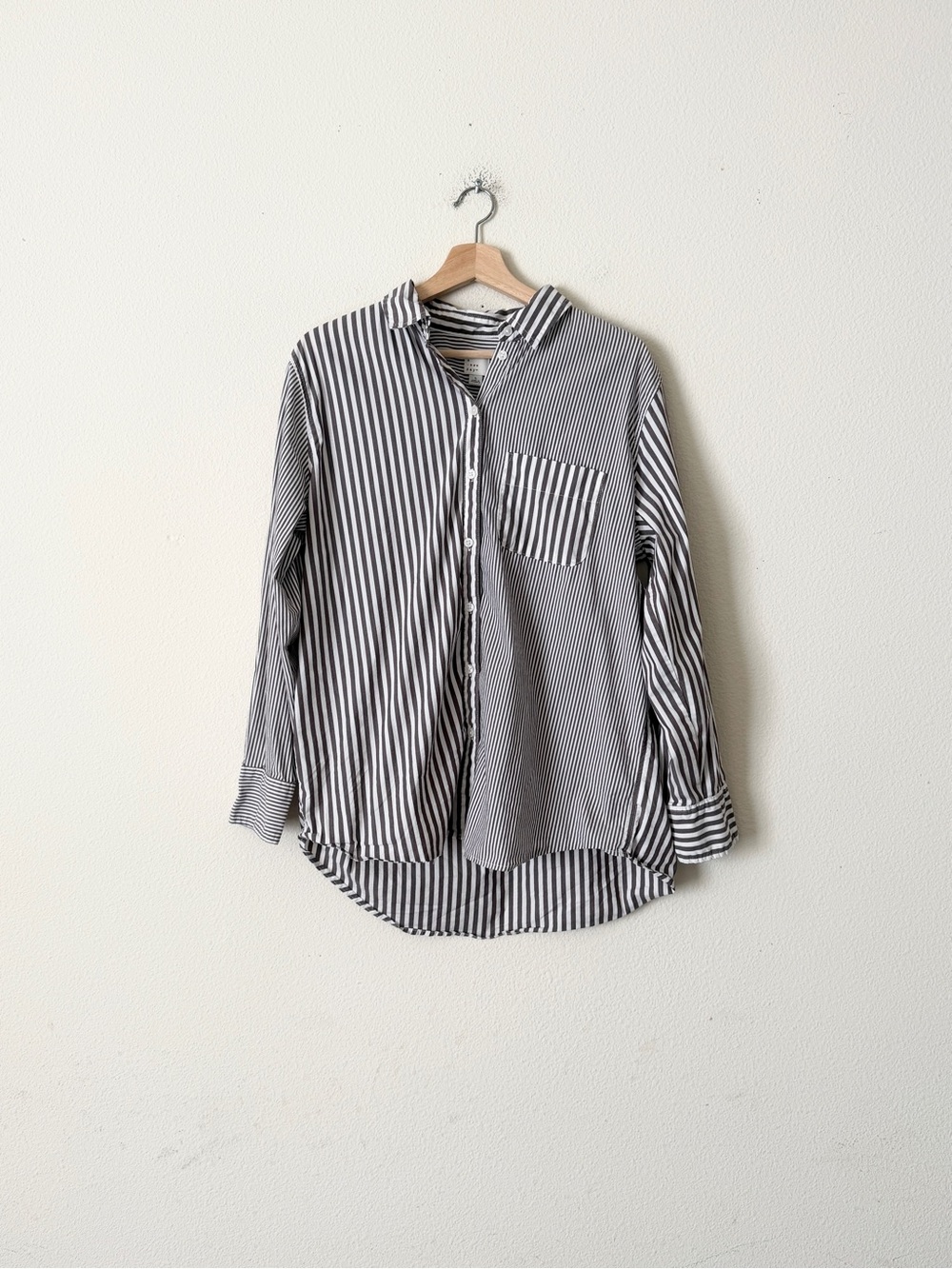 A new day LARGE dark brown striped long sleeve button up shirt